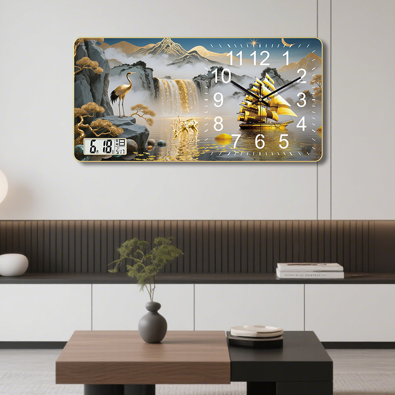 Fali óra örök kalendárummal 2025, vitorlás motívummal, numerikus kijelző, sima másodperc-mozgás, száraz elemű