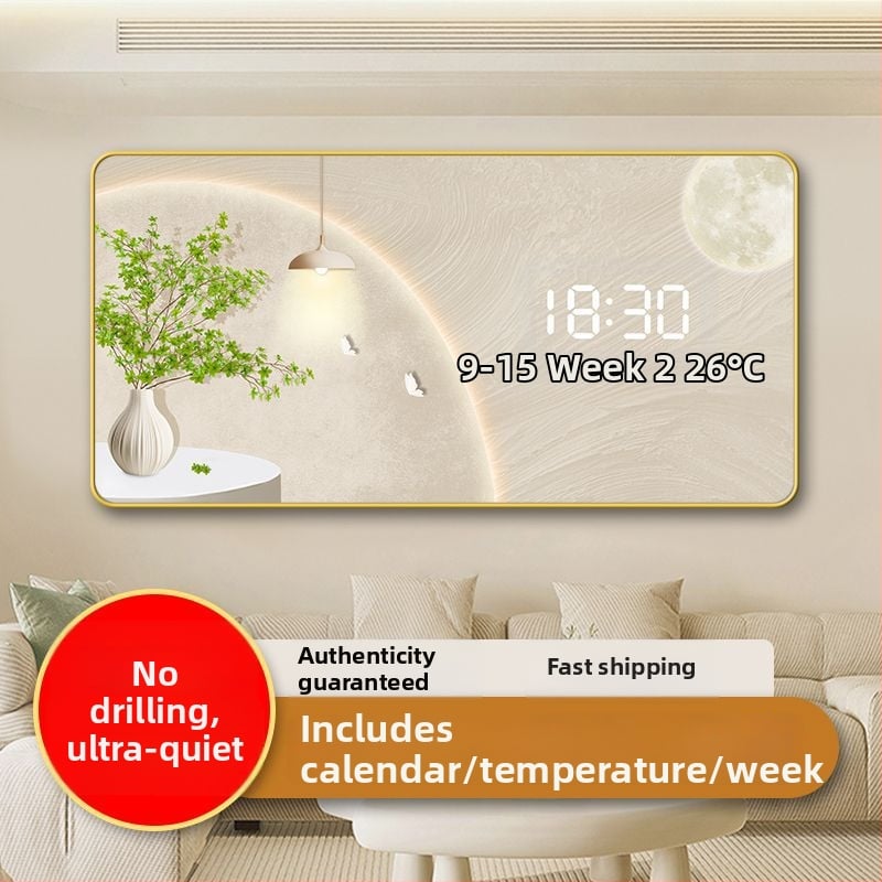 LED kijelzős falióra öröknaptárral, skandináv stílusú fa kerettel