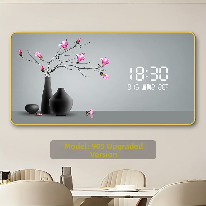 LED kijelzős falióra öröknaptárral, skandináv stílusú fa kerettel