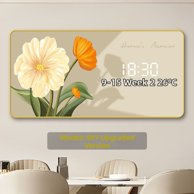 LED kijelzős falióra öröknaptárral, skandináv stílusú fa kerettel