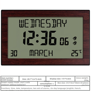 Fali óra H180F LCD kijelzős, naptár és hőmérő, ébresztő, hét- és hónap-kijelzés