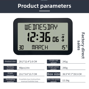 Fali óra H180F LCD kijelzős, naptár és hőmérő, ébresztő, hét- és hónap-kijelzés