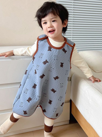 Dječji bezrukavni spavaći vest – pamuk, debeli materijal, karikatura uzorak, održava toplinu, za uzrast 3–8 godina