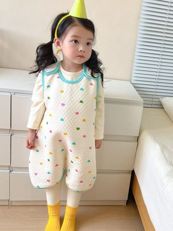 Dječji bezrukavni spavaći vest – pamuk, debeli materijal, karikatura uzorak, održava toplinu, za uzrast 3–8 godina