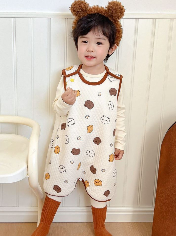 Dječji bezrukavni spavaći vest – pamuk, debeli materijal, karikatura uzorak, održava toplinu, za uzrast 3–8 godina