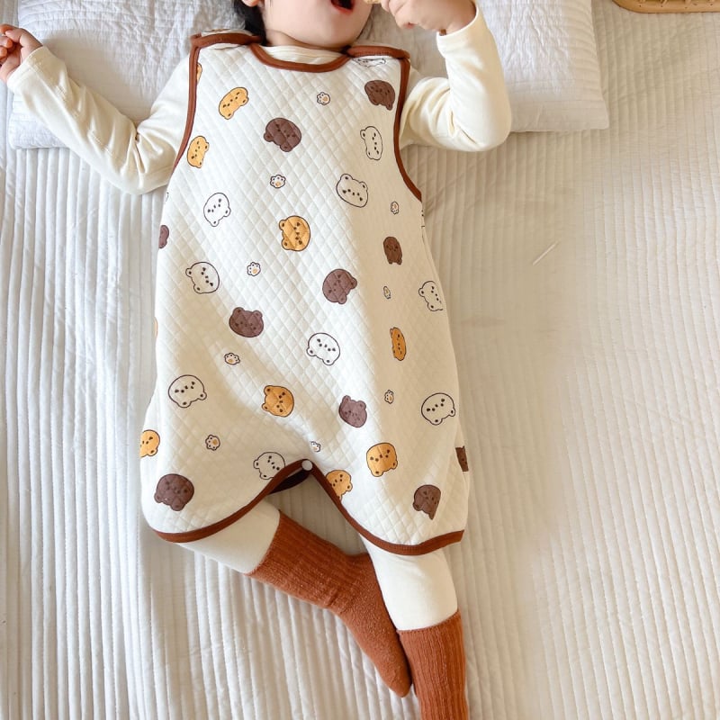 Dječji bezrukavni spavaći vest – pamuk, debeli materijal, karikatura uzorak, održava toplinu, za uzrast 3–8 godina