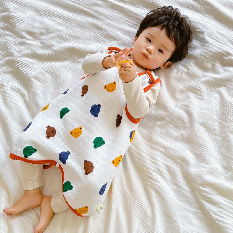 Dječji bezrukavni spavaći vest – pamuk, debeli materijal, karikatura uzorak, održava toplinu, za uzrast 3–8 godina