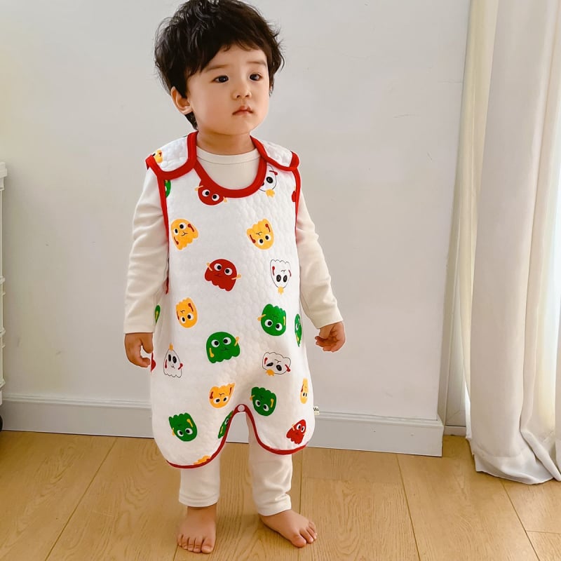 Dječji bezrukavni spavaći vest – pamuk, debeli materijal, karikatura uzorak, održava toplinu, za uzrast 3–8 godina