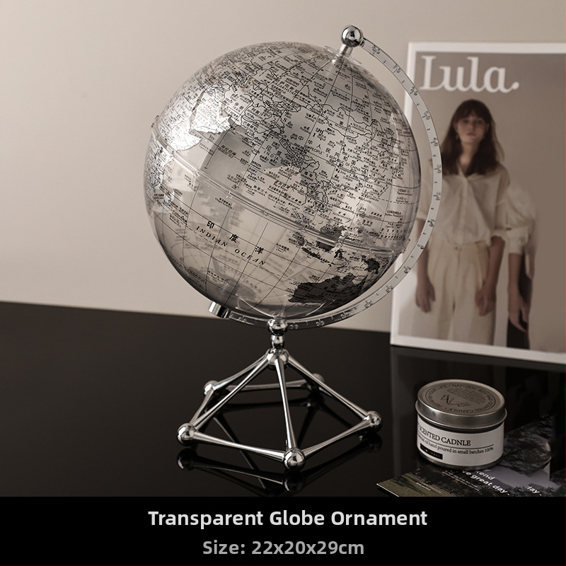 Caurskāīgs akrila globusa dekors mājai — gaišs luksusa akcentts dzīvojamā istabā, TV skapī un vīna skapī