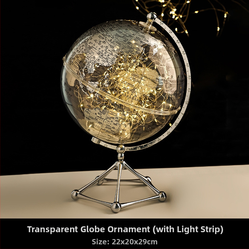 Caurskāīgs akrila globusa dekors mājai — gaišs luksusa akcentts dzīvojamā istabā, TV skapī un vīna skapī