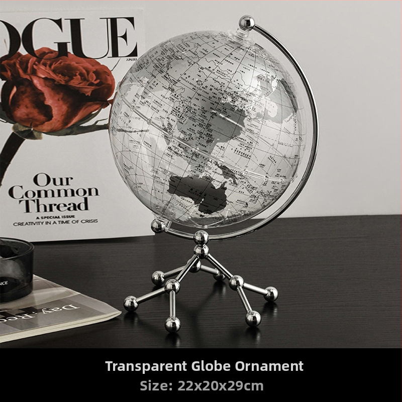 Caurskāīgs akrila globusa dekors mājai — gaišs luksusa akcentts dzīvojamā istabā, TV skapī un vīna skapī