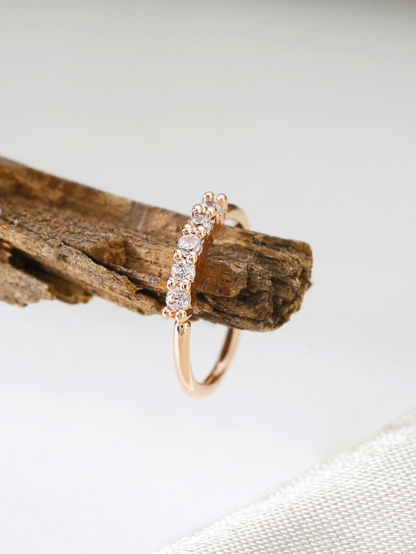 Nosni klip s cirkonima, bez piercinga, jednostavan ženski stil, geometrijski dizajn, bakrena podloga, elektropaliranje, Princeza serija