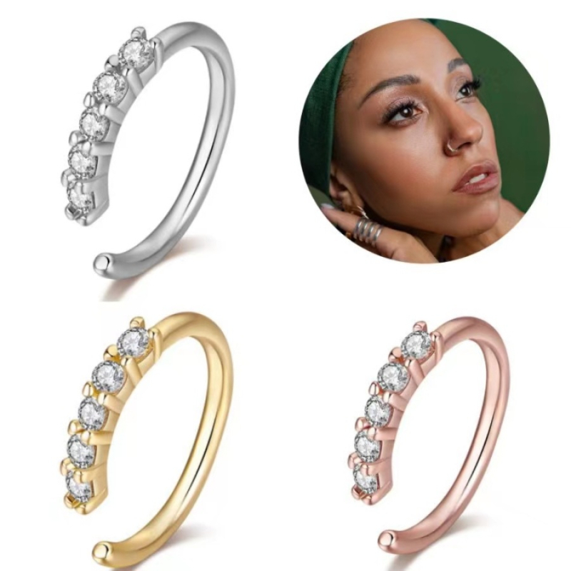 Nosni klip s cirkonima, bez piercinga, jednostavan ženski stil, geometrijski dizajn, bakrena podloga, elektropaliranje, Princeza serija