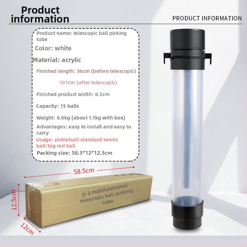 Teleskoopiline tennisepallide kogumispott – kaasaskantav, kergesti hoiustatav, kandmis käepide