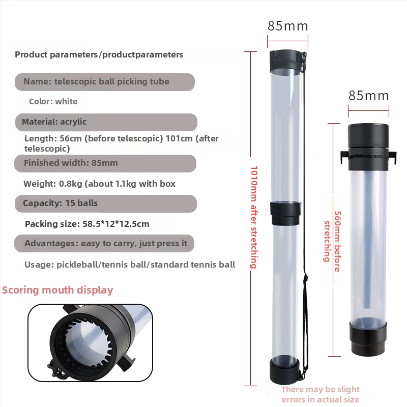 Teleskopinis teniso kamuolių rinktuvas kibiras – nešiojamas, lengvai laikomas, su nešiojimo rankena