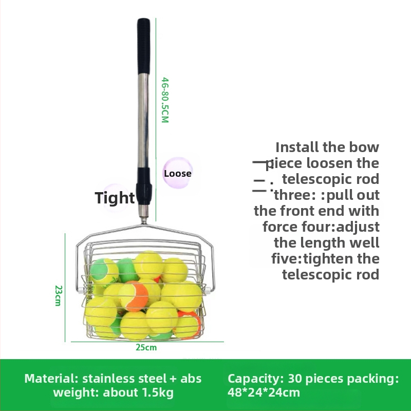 Teleskopinis teniso kamuolių rinktuvas kibiras – nešiojamas, lengvai laikomas, su nešiojimo rankena