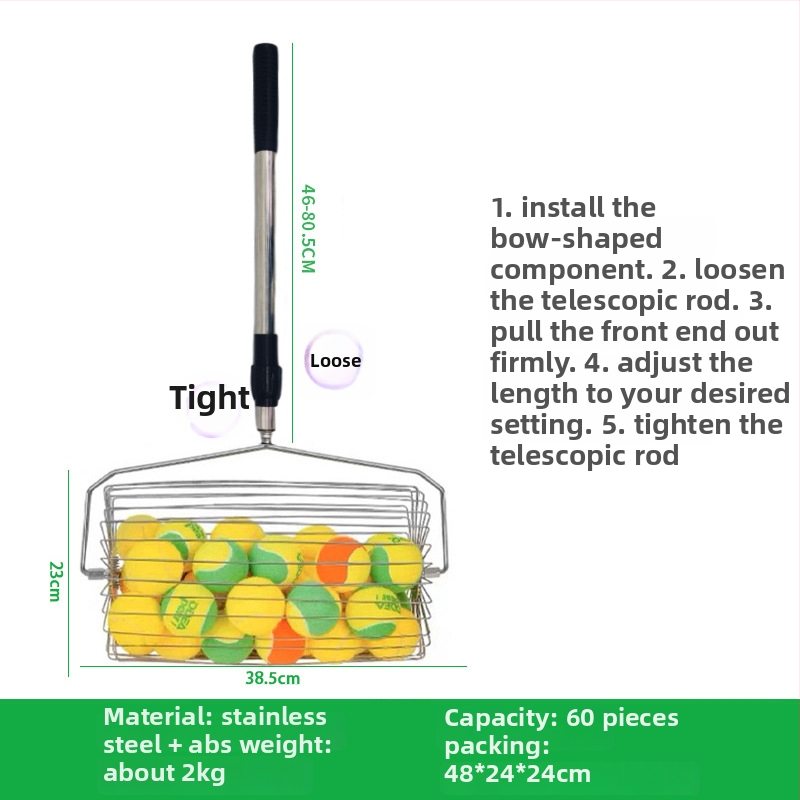 Teleskopinis teniso kamuolių rinktuvas kibiras – nešiojamas, lengvai laikomas, su nešiojimo rankena