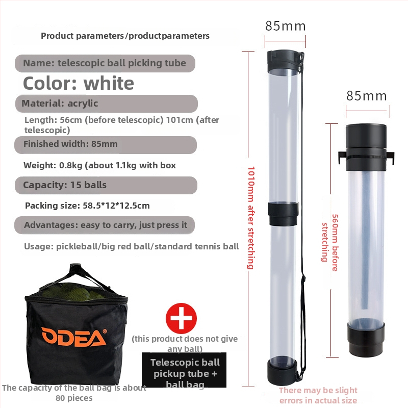 Teleskopinis teniso kamuolių rinktuvas kibiras – nešiojamas, lengvai laikomas, su nešiojimo rankena