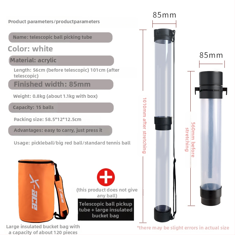 Teleskopinis teniso kamuolių rinktuvas kibiras – nešiojamas, lengvai laikomas, su nešiojimo rankena