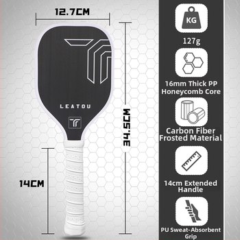 Pickleball nūja no oglekļa šķiedras ar matētu virsmu, svars 127 g, zīmols Lituo, piemērota treniņiem un turnīriem.