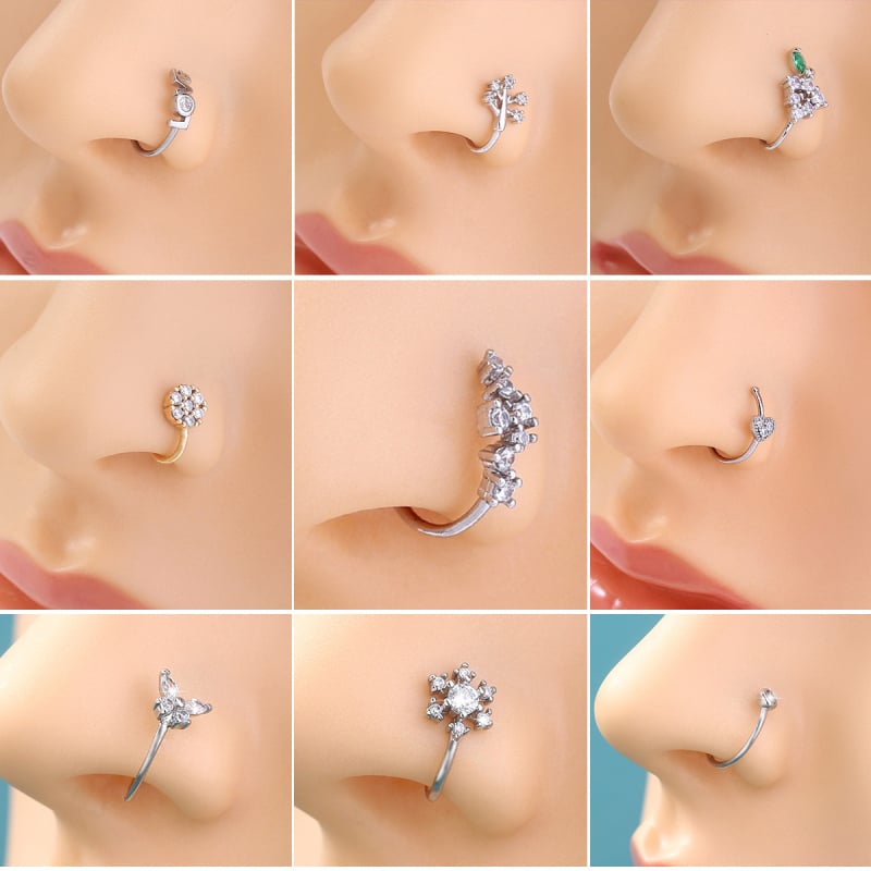 Nooxian klipo nosies žiedas, elektroplatintas vario cirkonas, geometrinis stilius, unisex