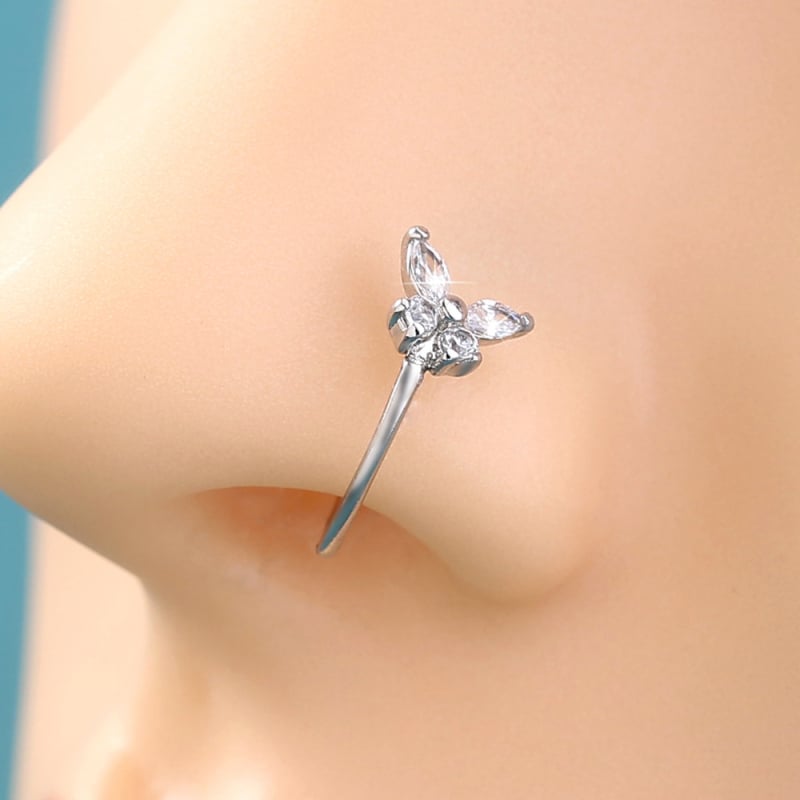 Nooxian klipo nosies žiedas, elektroplatintas vario cirkonas, geometrinis stilius, unisex