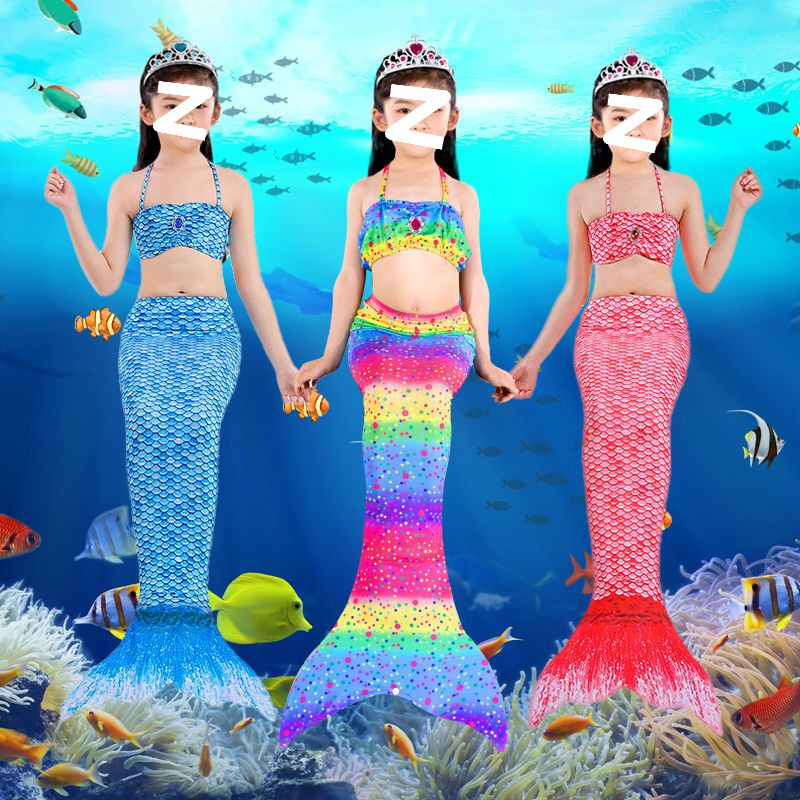 Vaikų mermaid uodegos maudymosi kostiumėlis mergaitėms — nailonas audinys, vinilonas 91–95% pluoštas, pamušalas 91–95%, bikini stilius