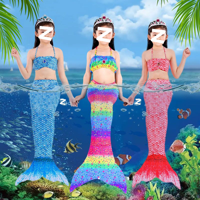 Vaikų mermaid uodegos maudymosi kostiumėlis mergaitėms — nailonas audinys, vinilonas 91–95% pluoštas, pamušalas 91–95%, bikini stilius
