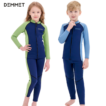 Bērnu divdaļīgs neoprena wetsuits ar garām piedurknēm, 1.5/3 mm, silts, piemērots niršanai, snorķelēšanai un peldēšanai