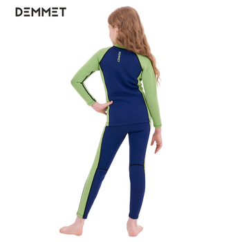 Bērnu divdaļīgs neoprena wetsuits ar garām piedurknēm, 1.5/3 mm, silts, piemērots niršanai, snorķelēšanai un peldēšanai
