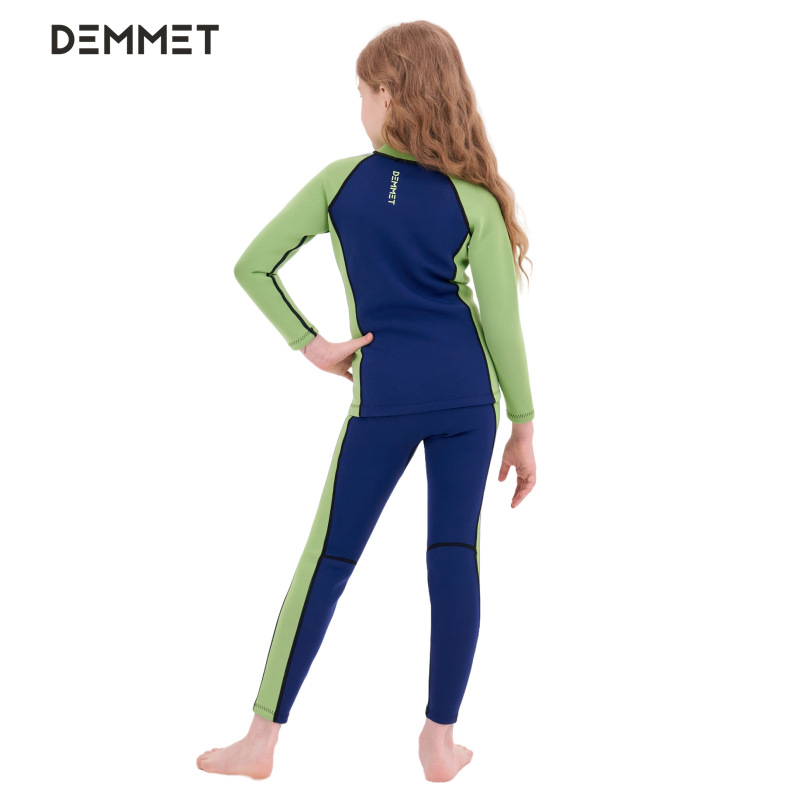 Bērnu divdaļīgs neoprena wetsuits ar garām piedurknēm, 1.5/3 mm, silts, piemērots niršanai, snorķelēšanai un peldēšanai