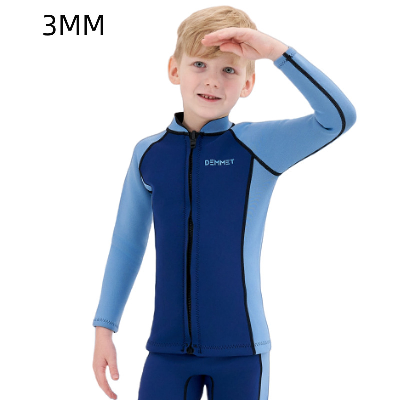 Bērnu divdaļīgs neoprena wetsuits ar garām piedurknēm, 1.5/3 mm, silts, piemērots niršanai, snorķelēšanai un peldēšanai