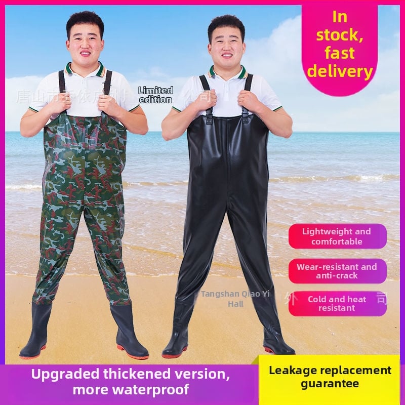 Ūdensizturīgs universālais kombinezonas komplekts ar biksēm un ūdens kurpēm makšķerēšanai un āra aktivitātēm (Materiāls: PVC audums; Raksts: Vienkrāsains; Sezonas: Visas sezonas; Dzimums: Universāls)