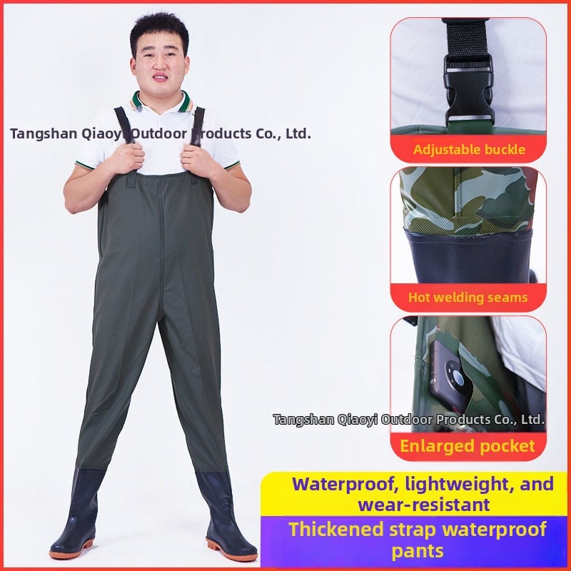 Ūdensizturīgs universālais kombinezonas komplekts ar biksēm un ūdens kurpēm makšķerēšanai un āra aktivitātēm (Materiāls: PVC audums; Raksts: Vienkrāsains; Sezonas: Visas sezonas; Dzimums: Universāls)