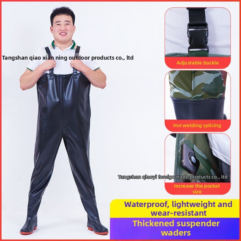 Ūdensizturīgs universālais kombinezonas komplekts ar biksēm un ūdens kurpēm makšķerēšanai un āra aktivitātēm (Materiāls: PVC audums; Raksts: Vienkrāsains; Sezonas: Visas sezonas; Dzimums: Universāls)