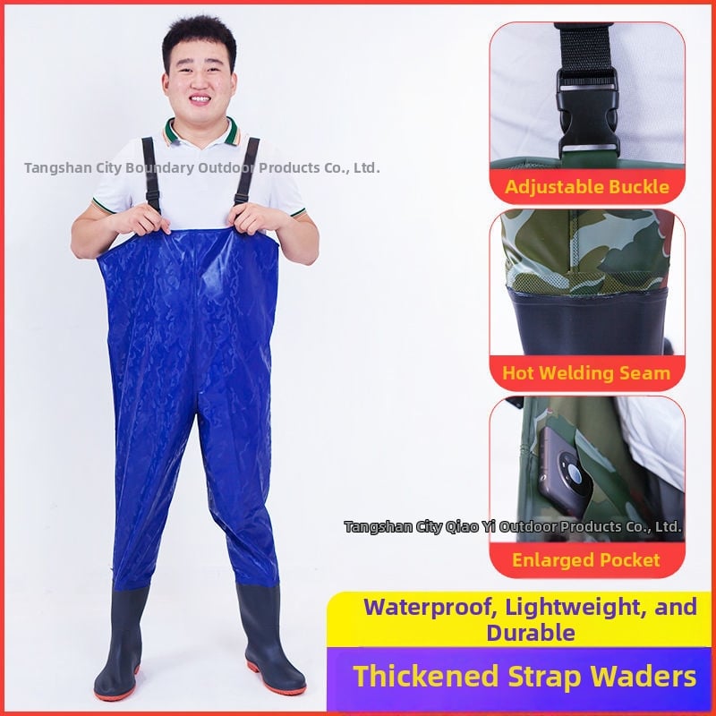 Ūdensizturīgs universālais kombinezonas komplekts ar biksēm un ūdens kurpēm makšķerēšanai un āra aktivitātēm (Materiāls: PVC audums; Raksts: Vienkrāsains; Sezonas: Visas sezonas; Dzimums: Universāls)