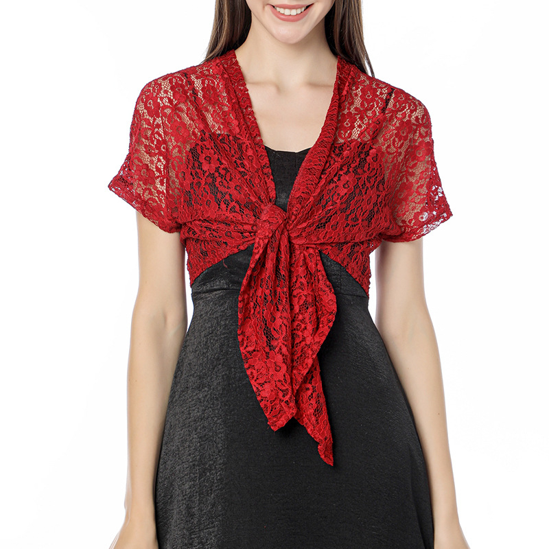 Čipkasti kardigan-šal set s haljinom u stilu cheongsama i uskom suknjom (Materijal: najlonska vlakna; Pletenje: warp knitting; Obrada: Jacquard; Uzorak: jednobojan; Stil: Puchang)