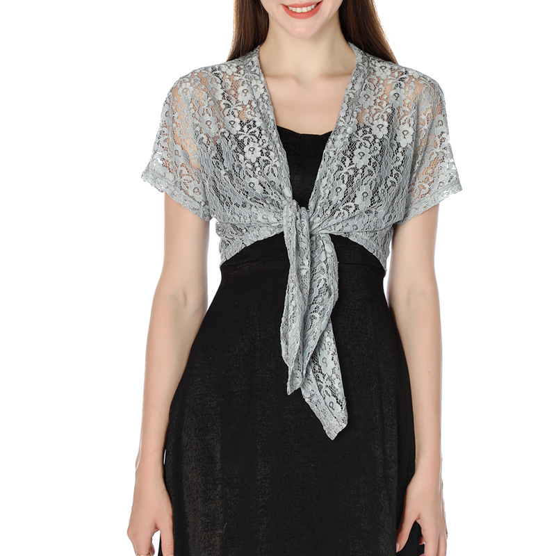 Čipkasti kardigan-šal set s haljinom u stilu cheongsama i uskom suknjom (Materijal: najlonska vlakna; Pletenje: warp knitting; Obrada: Jacquard; Uzorak: jednobojan; Stil: Puchang)
