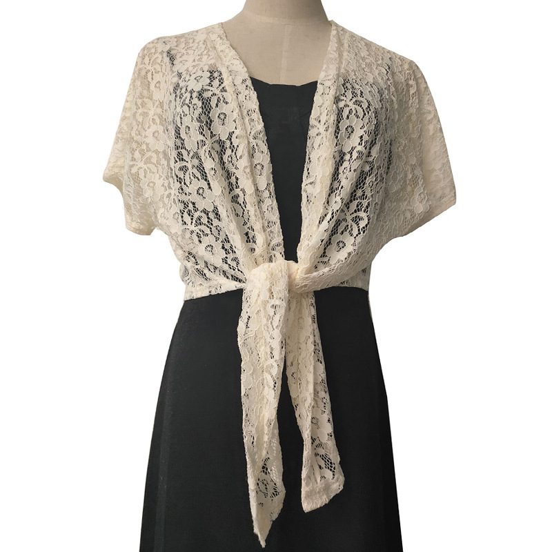 Čipkasti kardigan-šal set s haljinom u stilu cheongsama i uskom suknjom (Materijal: najlonska vlakna; Pletenje: warp knitting; Obrada: Jacquard; Uzorak: jednobojan; Stil: Puchang)