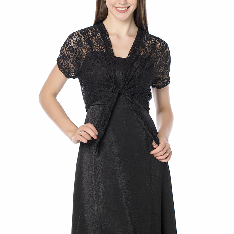 Čipkasti kardigan-šal set s haljinom u stilu cheongsama i uskom suknjom (Materijal: najlonska vlakna; Pletenje: warp knitting; Obrada: Jacquard; Uzorak: jednobojan; Stil: Puchang)