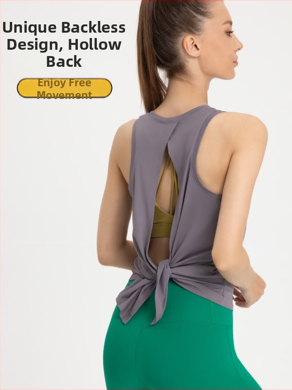 Top de fitness pentru femei cu croi larg, fără mâneci, uscare rapidă, spate cu deschidere — țesătură poliester mată, 90% poliester, căptușeală 10% elastan