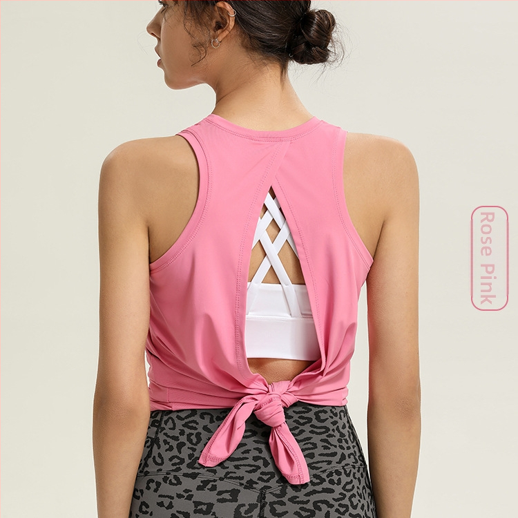 Top de fitness pentru femei cu croi larg, fără mâneci, uscare rapidă, spate cu deschidere — țesătură poliester mată, 90% poliester, căptușeală 10% elastan