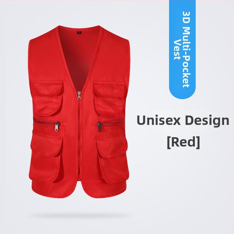 Töövest mitmekülgsete taskutega ja logo trükiga, reversiga kaelus, ühe rida kinnitusega, puuvillane materjal