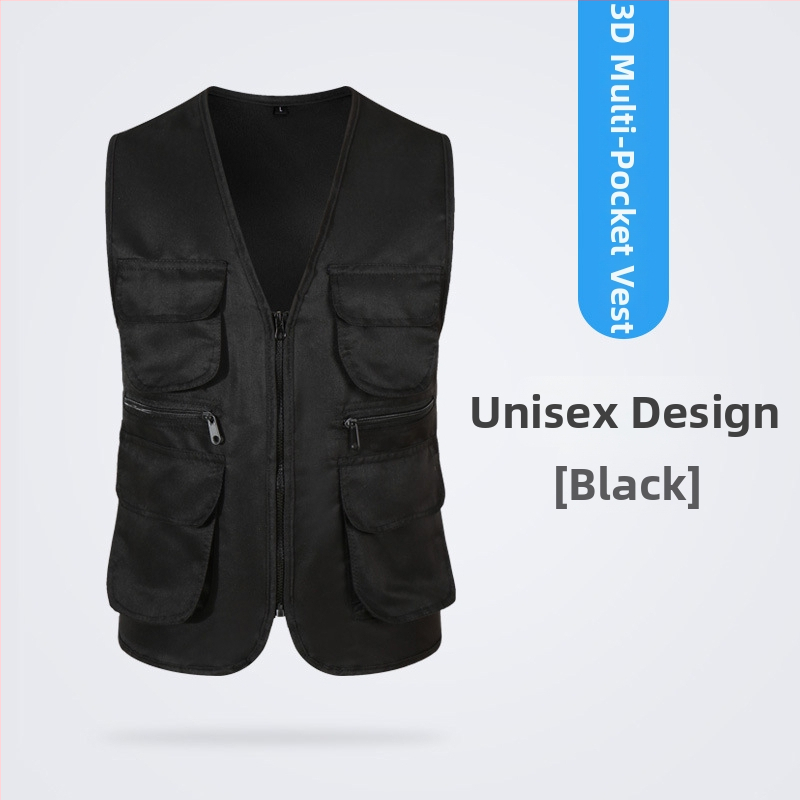 Töövest mitmekülgsete taskutega ja logo trükiga, reversiga kaelus, ühe rida kinnitusega, puuvillane materjal