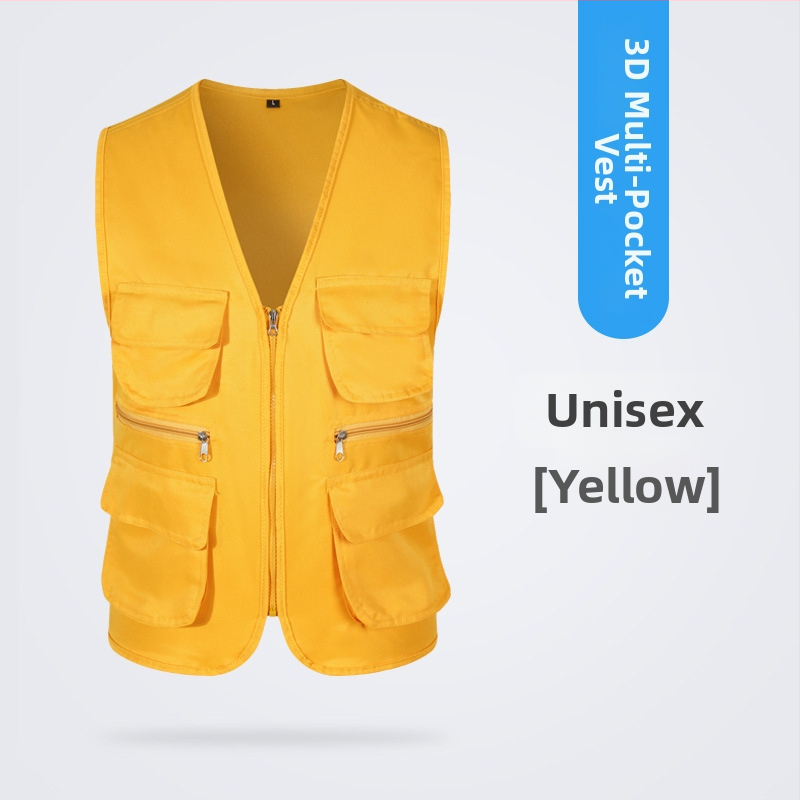 Töövest mitmekülgsete taskutega ja logo trükiga, reversiga kaelus, ühe rida kinnitusega, puuvillane materjal