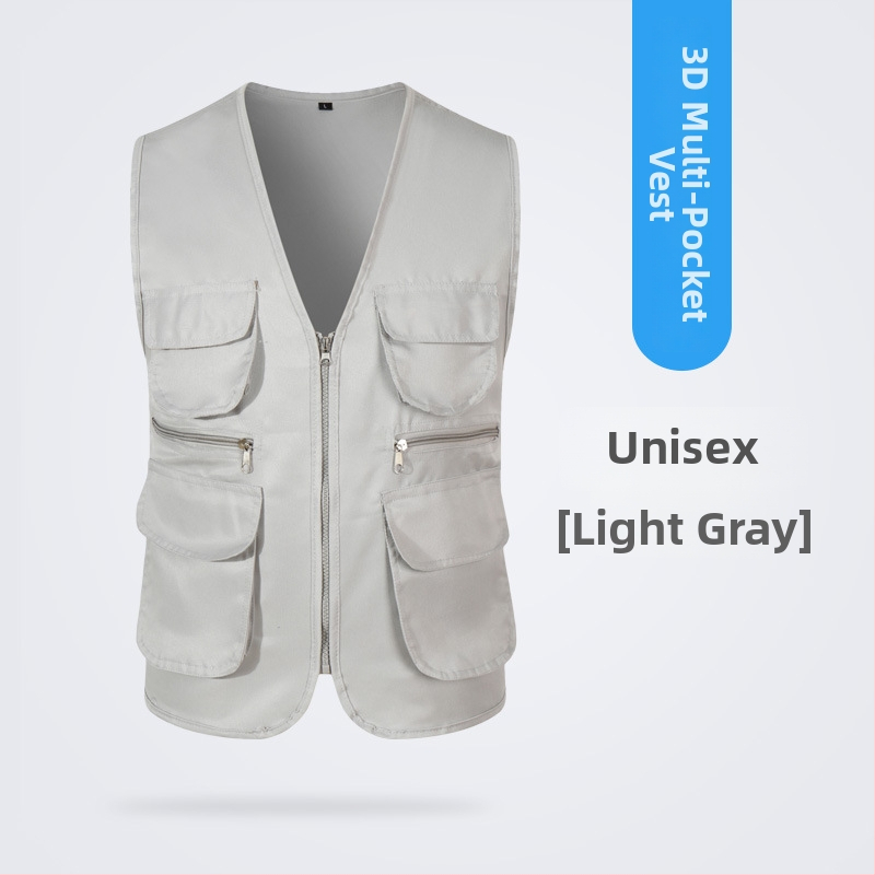 Töövest mitmekülgsete taskutega ja logo trükiga, reversiga kaelus, ühe rida kinnitusega, puuvillane materjal