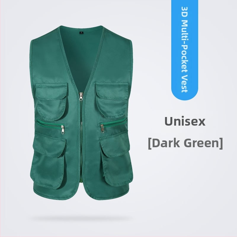 Töövest mitmekülgsete taskutega ja logo trükiga, reversiga kaelus, ühe rida kinnitusega, puuvillane materjal