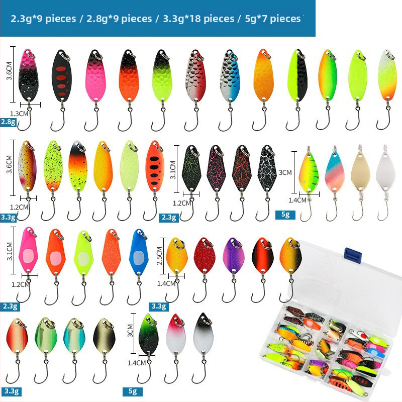 Shark 43-части комплект метални спинър-лъжици за сладководен риболов, конструкция от цинков сплав