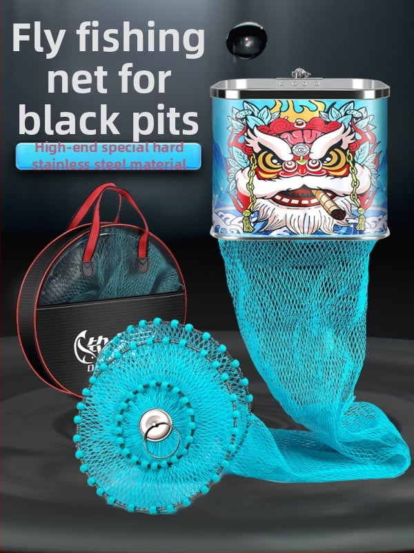 Baon neilona zvejas aizsargtīkls kvadrātveidā ar nerūsējoša tērauda gredzeniem, pārklāts, lai novērstu aizķeršanos zivīm, pārnēsājams un ūdensnecaurlaidīgs