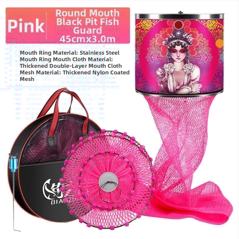 Baon neilona zvejas aizsargtīkls kvadrātveidā ar nerūsējoša tērauda gredzeniem, pārklāts, lai novērstu aizķeršanos zivīm, pārnēsājams un ūdensnecaurlaidīgs